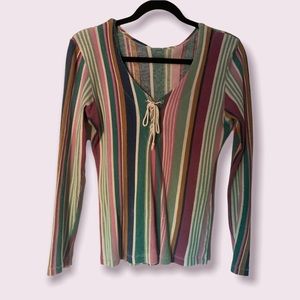 striped lace up long sleeve